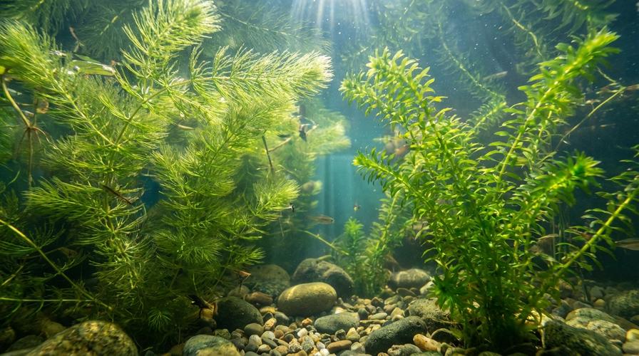 Подводные растения-оксигенаторы в прозрачной воде