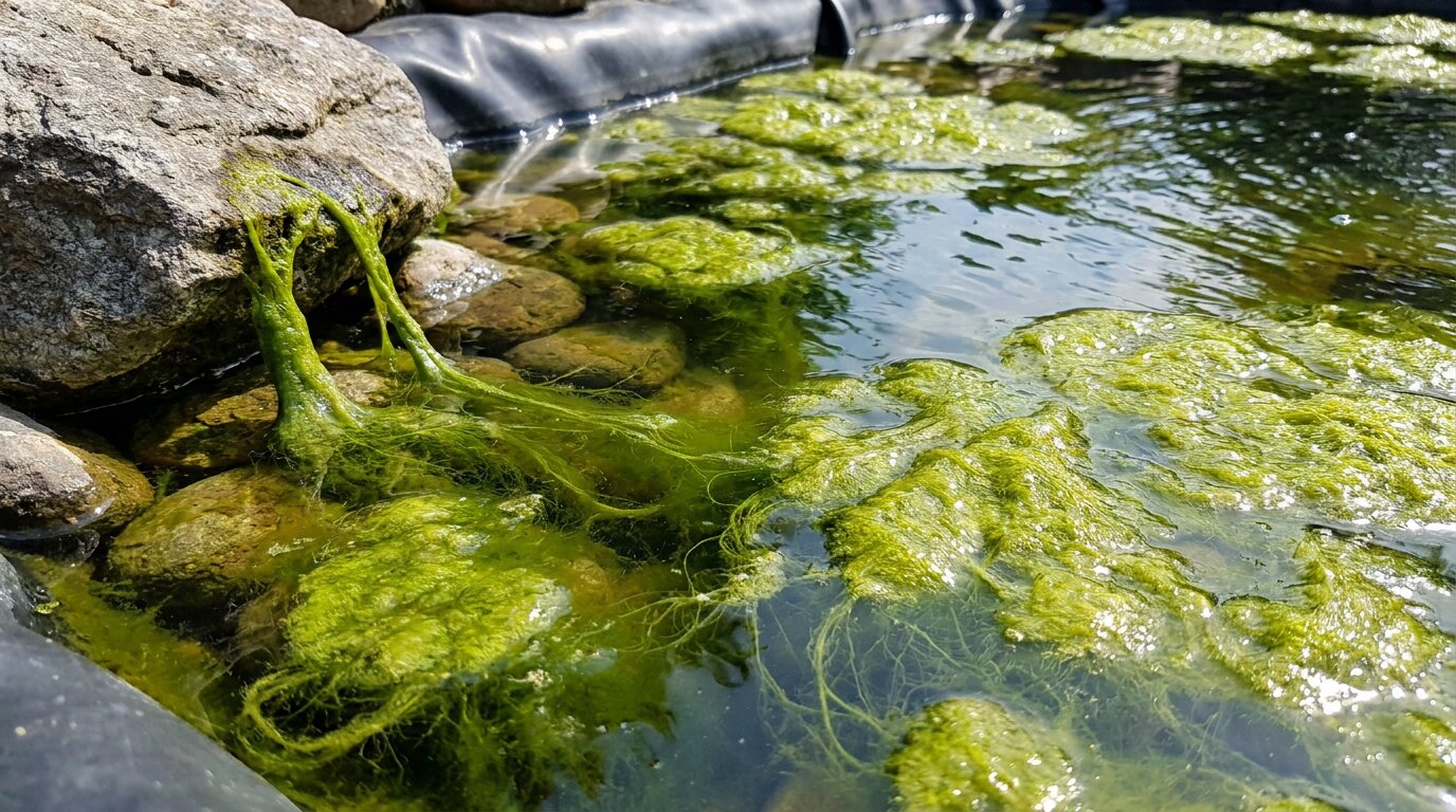 Нитчатые водоросли в пруду